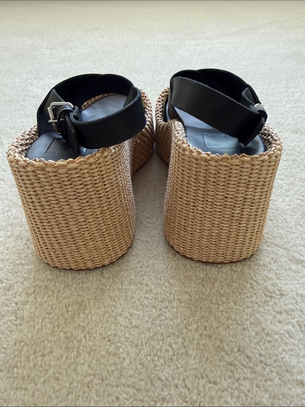 Dolce Vita Black Leather Platform Sandals with Braided Espadrille Sole - Picture 6 of 6